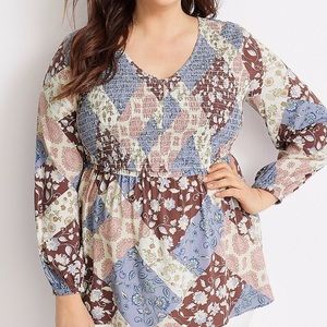 Maurice’s Women’s Blouse Floral Long Sleeve Rayon Smocked Bust Blouse 3X